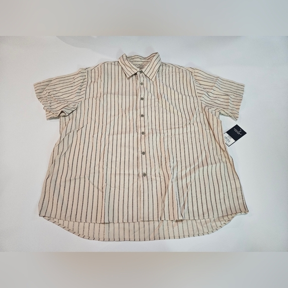 NWT Sonoma Mens sz XXL SHORT SLEEVE Shirt Casual Button Down CREAM STRIPED - Picture 1 of 7